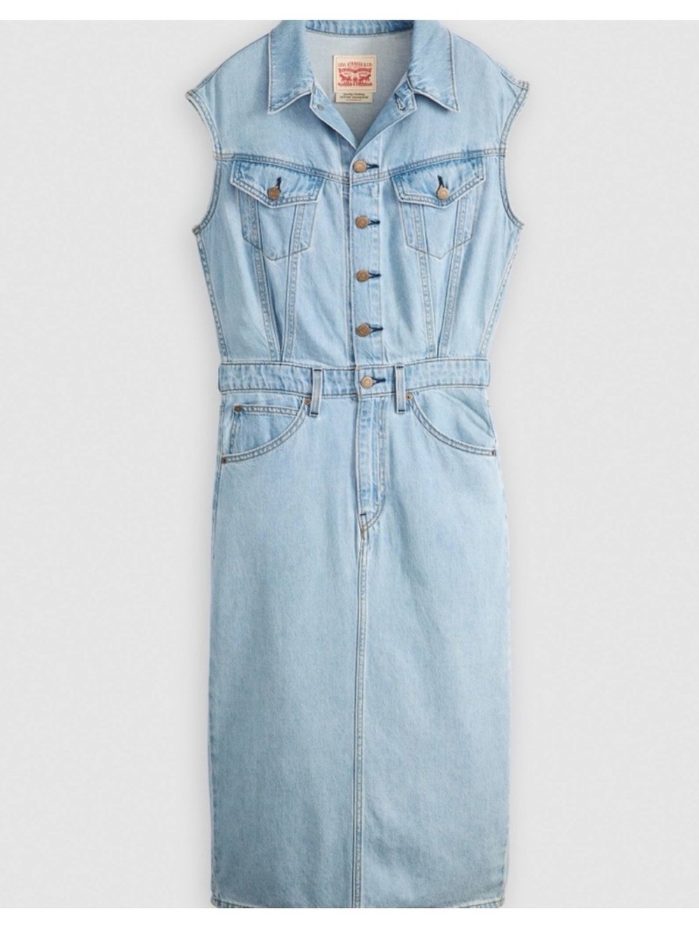 Levi’s Light Cap Sleeve Denim Jeans Midi Dress - Picture 2 of 8